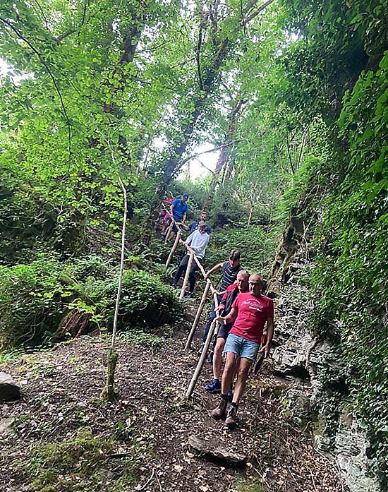 Groupe de randonneurs en Corrèze en forêt